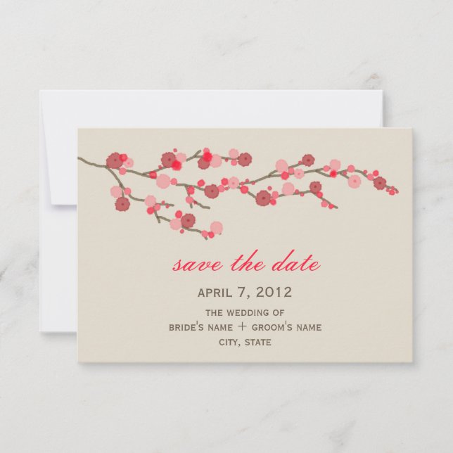 Watercolor Cherry Blossom Wedding Save The Date (Front)