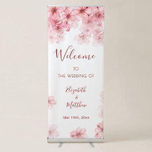 Watercolor Cherry Blossom Wedding Welcome Retractable Banner