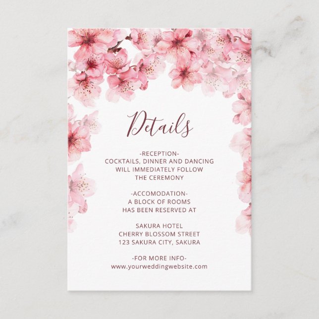 Watercolor Cherry Blossom White Enclosure Card (Front)