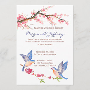 Watercolor Cherry Blossom with BlueBirds Invitation