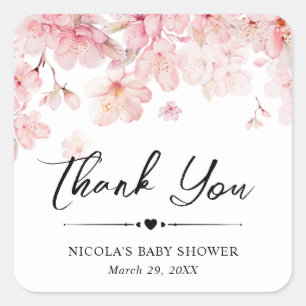 Watercolor Cherry Blossom Wreath Baby Shower Square Sticker