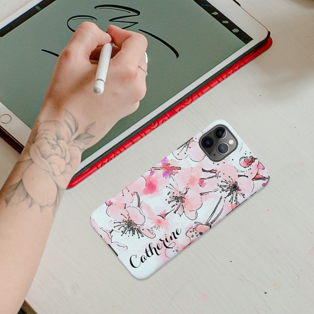 Watercolor Cherry Blossoms Artistic Illustration iPhone Case (Creator Uploaded)