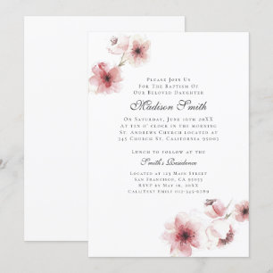 Watercolor Cherry Blossoms Baptism Invitation
