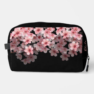 Watercolor Cherry Blossoms Black Pink Your Name Dopp Kit