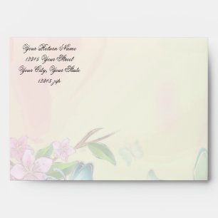 Watercolor Cherry Blossoms Butterflies Envelope