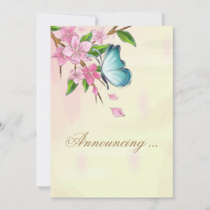 Watercolor Cherry Blossoms Butterflies Invitation