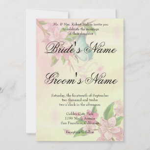 Watercolor Cherry Blossoms Butterflies Invitation