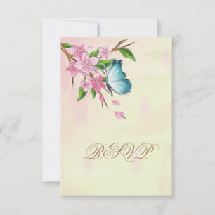 Watercolor Cherry Blossoms Butterflies RSVP Card