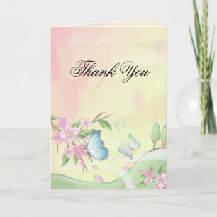 Watercolor Cherry Blossoms Butterflies Thank You Card