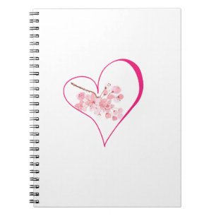 Watercolor Cherry Blossoms Floral Pink Heart Love Notebook