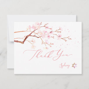 Watercolor Cherry Blossoms Mitzvah ✡ Thank You Card