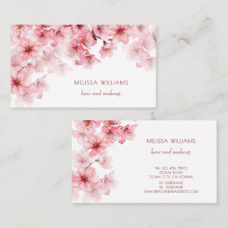 Watercolor Cherry Blossoms Pink Floral Business Card