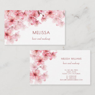 Watercolor Cherry Blossoms Pink Floral Business Card