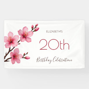 Watercolor Cherry Blossoms Pink White Banner