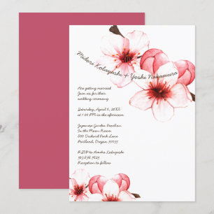 Watercolor Cherry Blossoms Pink White Wedding Invitation