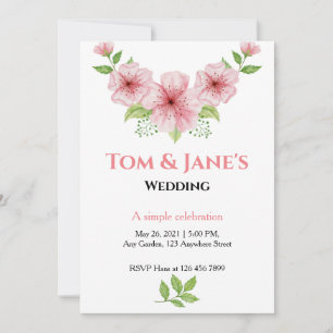 Watercolor Cherry blossoms Rustic Wedding Invitation