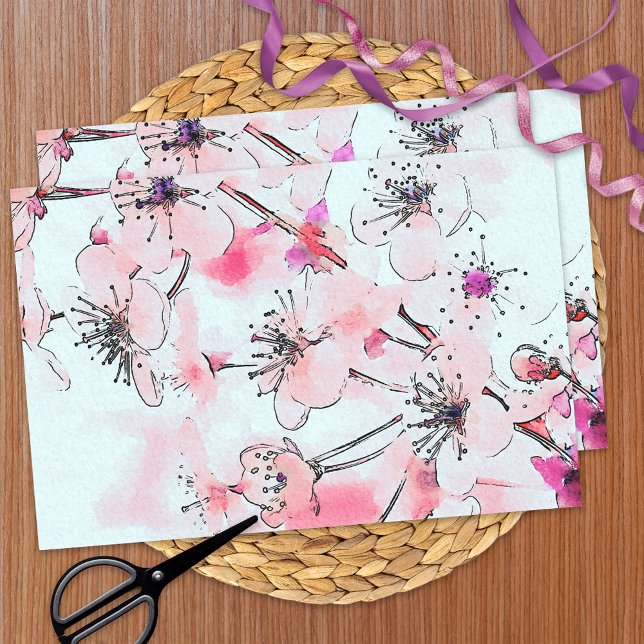 Watercolor Cherry Blossoms Spring Illustration Tissue Paper (Creator Uploaded)