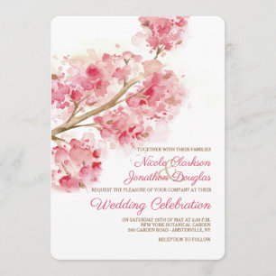 Watercolor Cherry Blossoms Wedding Invitation