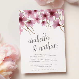 Watercolor Cherry Blossoms Wedding Invitation