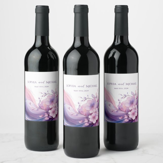 Watercolor Cherry Blossoms-Wedding Wine Label (Bottles)