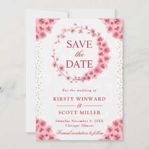 Watercolor Cherry Blossoms Wreath Wedding Save The Date