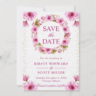 Watercolor Cherry Blossoms Wreath Wedding Save The Date