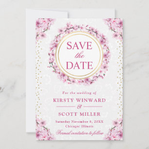 Watercolor Cherry Blossoms Wreath Wedding Save The Date