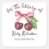 Watercolor cherry bow Baby Shower bookplate
