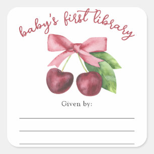 Watercolor cherry bow Baby Shower bookplate Square Sticker