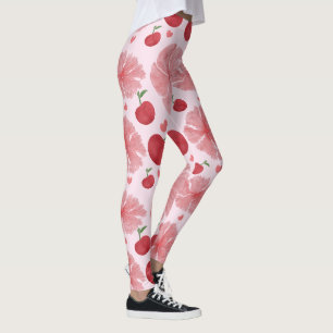 Watercolor Cherry Floral Pattern, Cute Cherries Leggings
