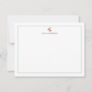 Watercolor Cherry Green Border Personalized Card