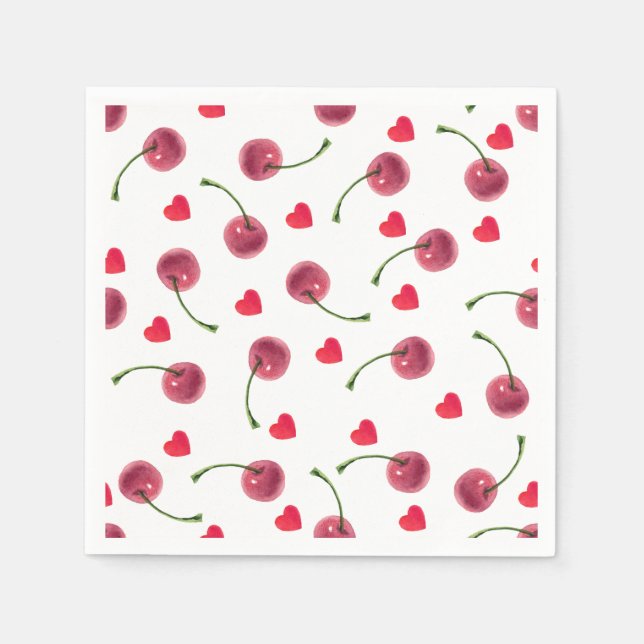 Watercolor Cherry Heart Napkin (Front)