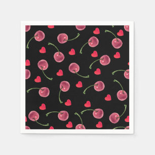 Watercolor Cherry Heart Napkin