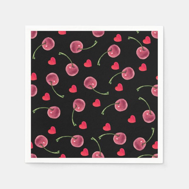 Watercolor Cherry Heart Napkin (Front)