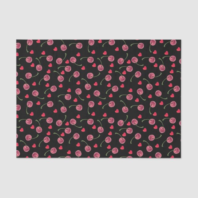 Watercolor Cherry Heart Tissue Paper (Front)