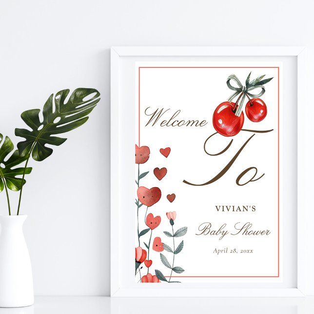 Watercolor Cherry On Top Baby Shower Welcome Poster (Creator Uploaded)