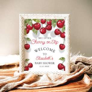 Watercolor Cherry On Top Baby Shower Welcome Poster