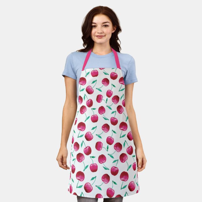 Watercolor Cherry Pattern Apron (Worn)