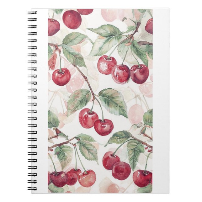 Watercolor Cherry Pattern – Botanical Fruit Art Notebook (Front)