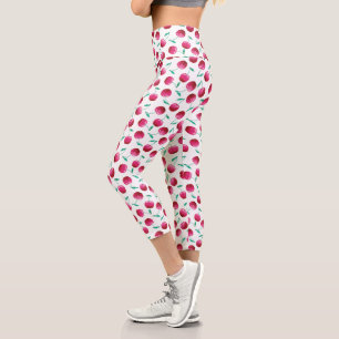 Watercolor Cherry Pattern Capri Leggings