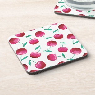 Watercolor Cherry Pattern Coaster