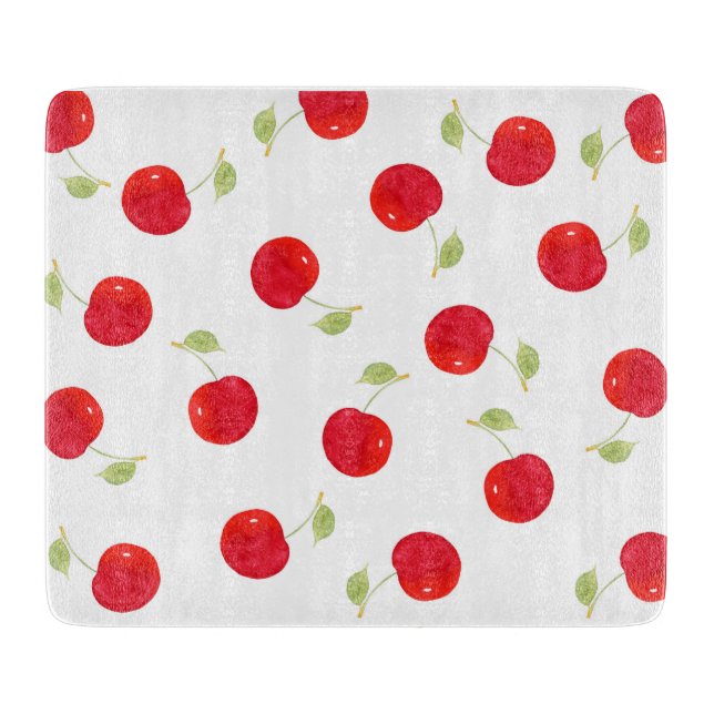 Watercolor Cherry Pattern Cutting Board (Front)