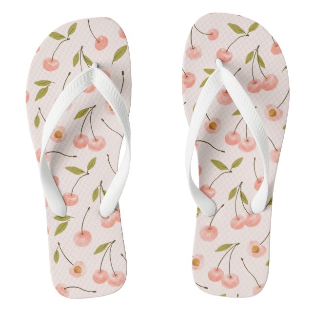 Watercolor Cherry Pattern Flip Flops (Footbed)
