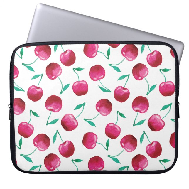Watercolor Cherry Pattern Laptop Sleeve (Front)