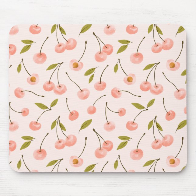 Watercolor Cherry Pattern Mouse Mat (Front)