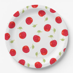 Watercolor Cherry Pattern Paper Plate
