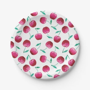 Watercolor Cherry Pattern Paper Plate