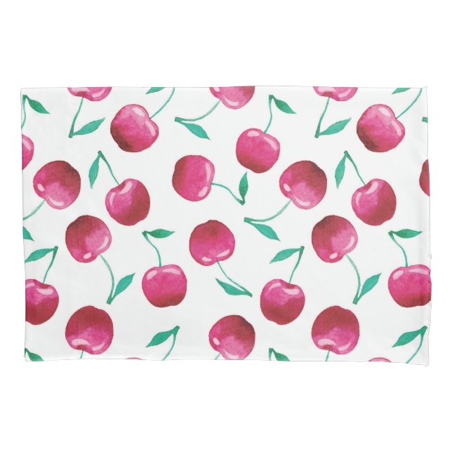 Watercolor Cherry Pattern Pillowcase (Front-Left)