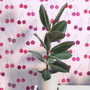 Watercolor Cherry Pattern Pink Wallpaper