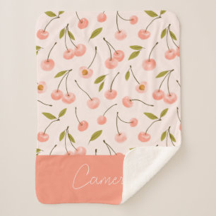 Watercolor Cherry Pattern Sherpa Blanket